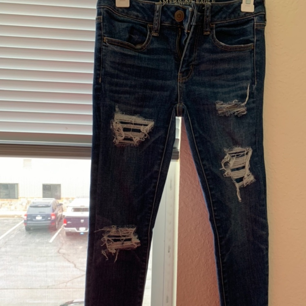 Ae dark distressed jeans